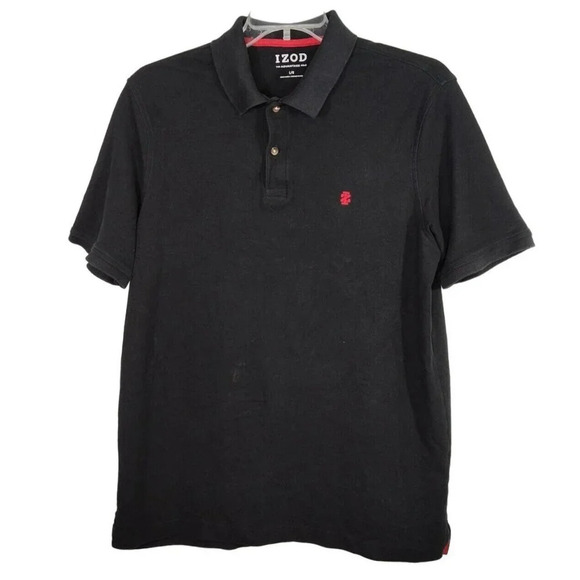 Izod The Advantage Polo Black Shirt Men Size L Short Sleeve Collared Golf Logo - Picture 1 of 7